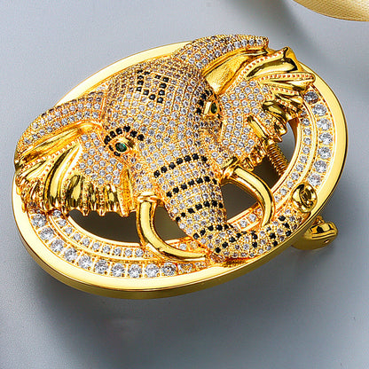 Animal Head Belt Buckle with Rhinestones and Stainless Steel Frame