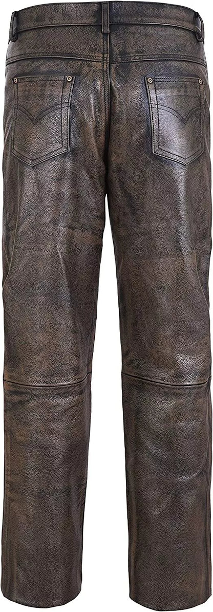 Distressed Leather Brown pant Men's