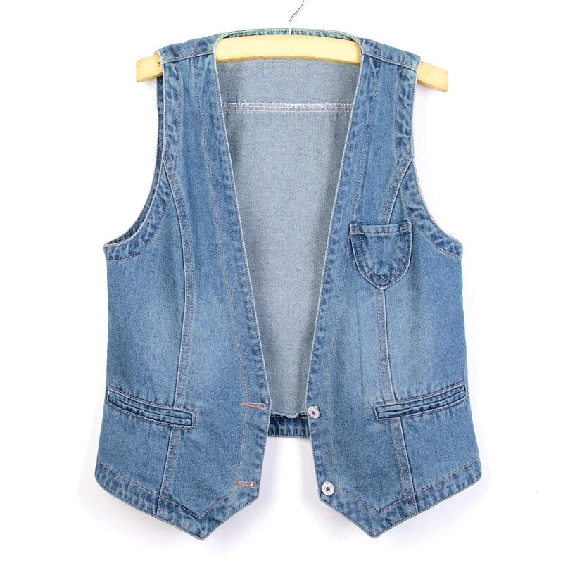 Sleeveless Vintage Denim Waistcoat For Women