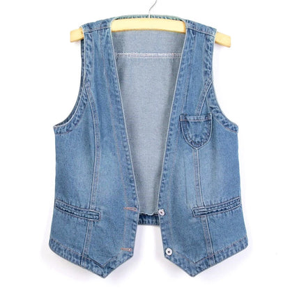 Sleeveless Vintage Denim Waistcoat For Women
