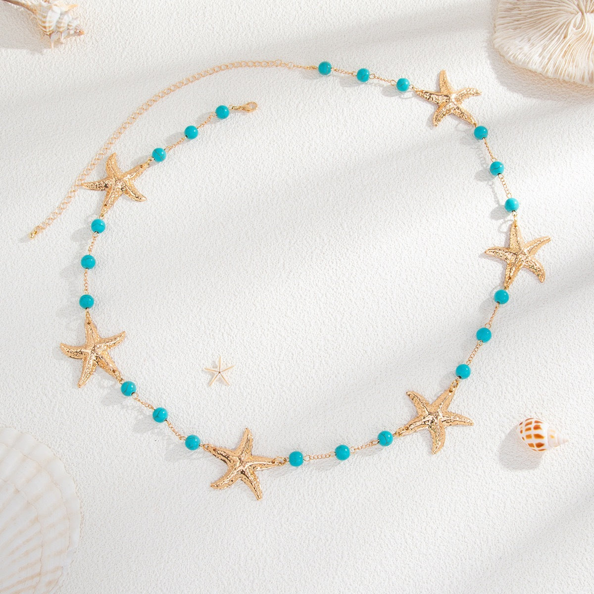 Women’s Gold Starfish Waist Chain with Turquoise Colored Beads