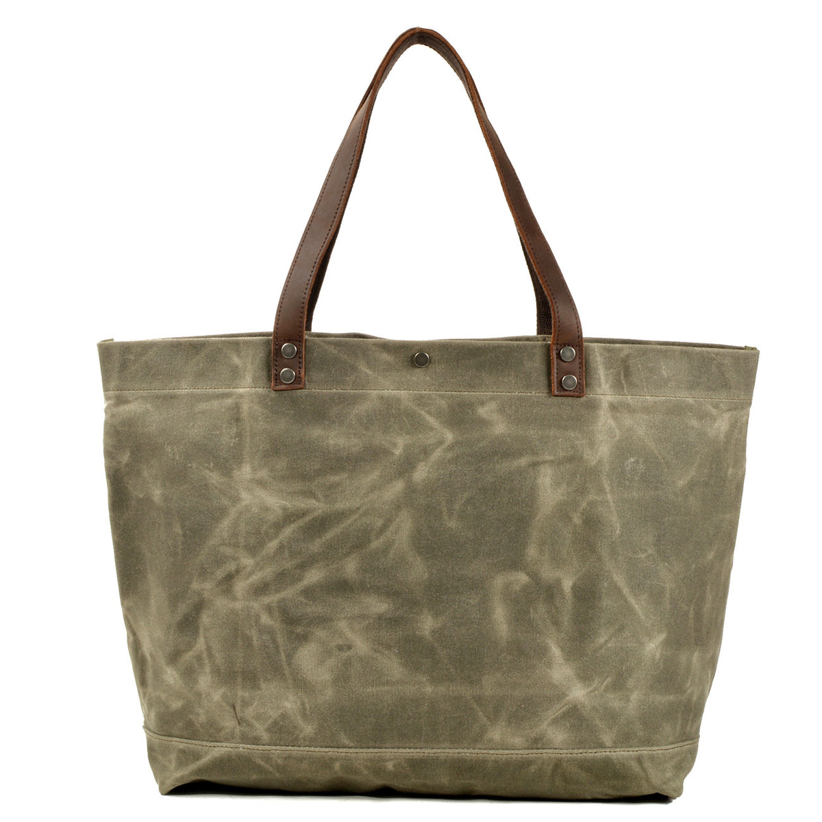 Waxed Canvas Tote Bag with Top-Grain Cowhide Shoulder Handles