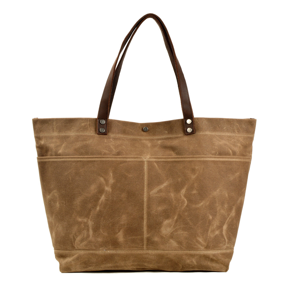 Waxed Canvas Tote Bag with Top-Grain Cowhide Shoulder Handles