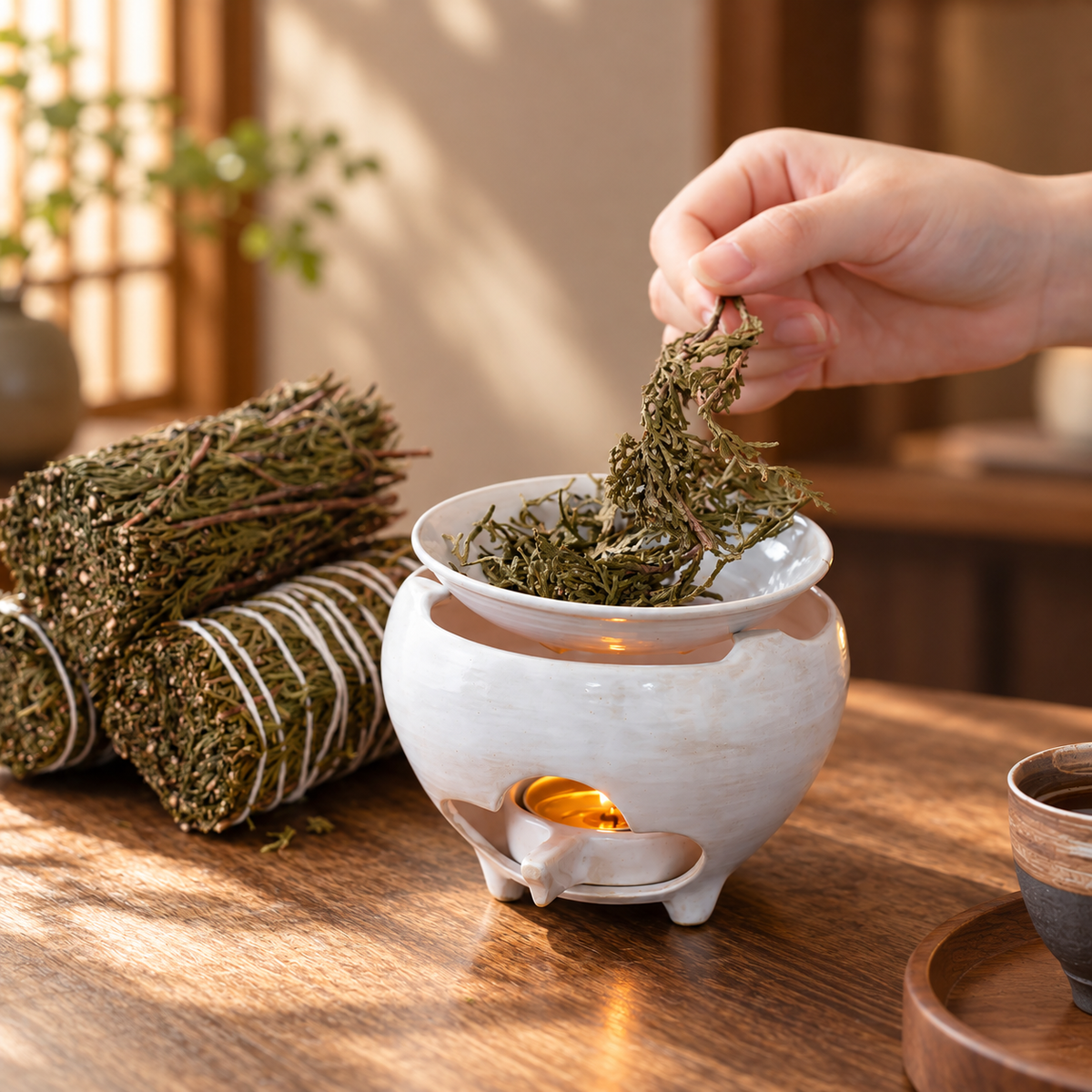 Ceramic Incense Burner with Candle Warmer Dish for Home