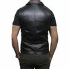 Lapel Buttoned Biker Real Leather Vest Men's