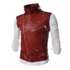 Mens Top Stand Collar Zipper Leather Vest