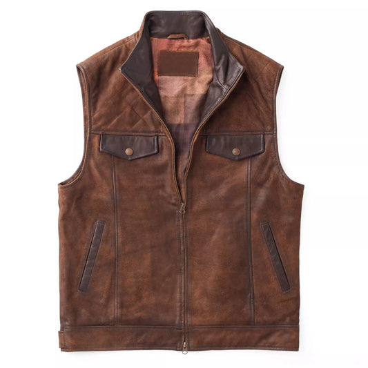 Men's Real Leather Distressed Cowboy vest