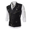 Mens Top Stand Collar Zipper Leather Vest