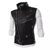 Mens Top Stand Collar Zipper Leather Vest