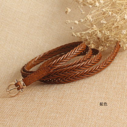 Women Skinny Braided Leather Belt