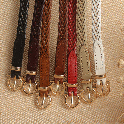 Women Skinny Braided Leather Belt