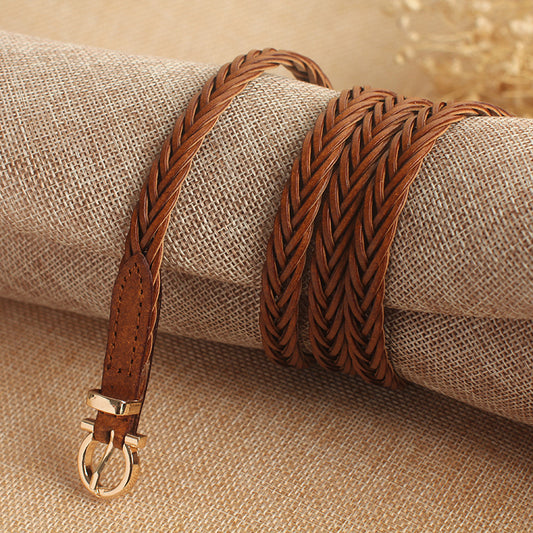 Women Skinny Braided Leather Belt