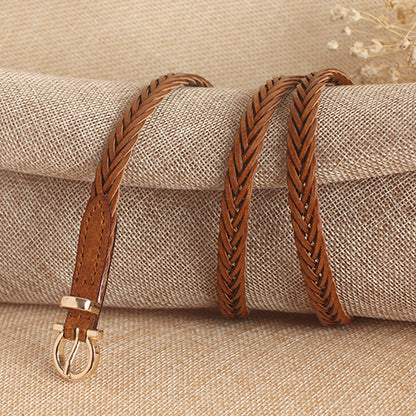 Women Skinny Braided Leather Belt