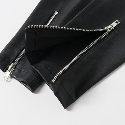 Women Skinny Leather Pants with Zippers