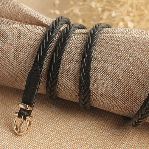 Women Skinny Braided Leather Belt