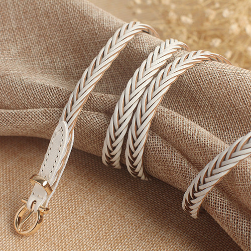 Women Skinny Braided Leather Belt