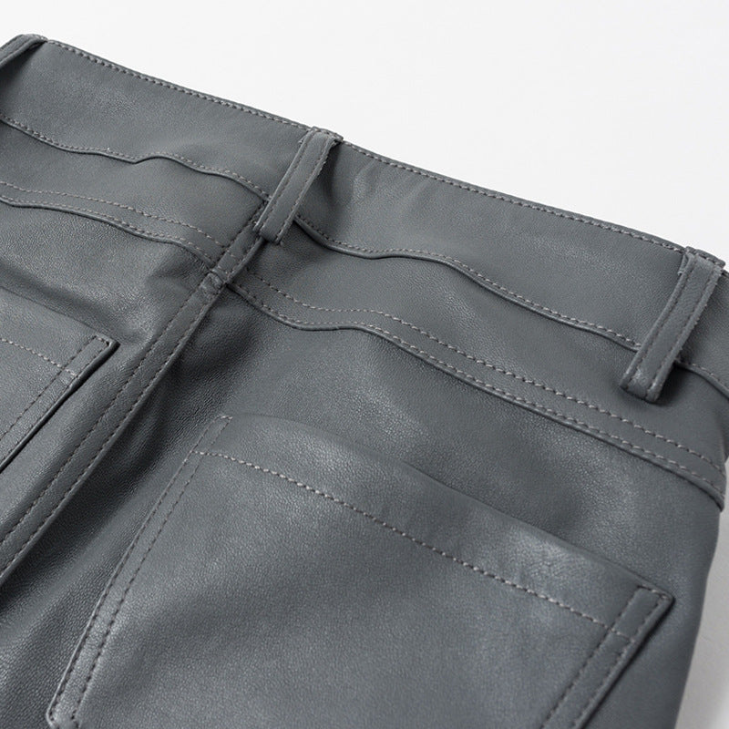 Women Skinny Leather Pants with Zippers