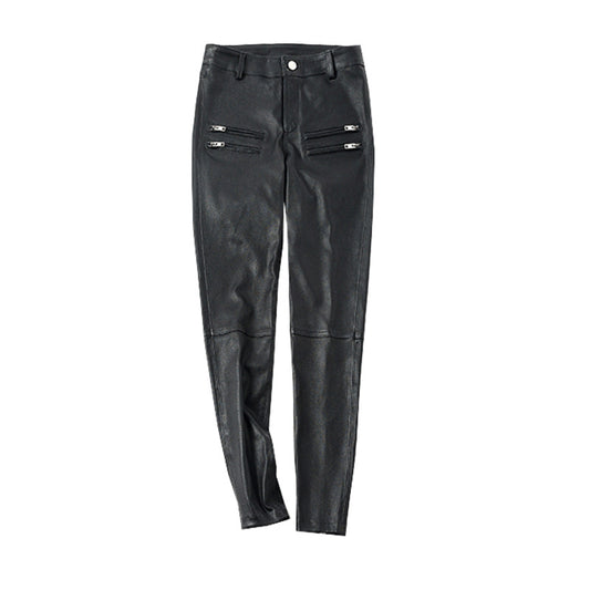 Women Skinny Leather Pants with Zippers