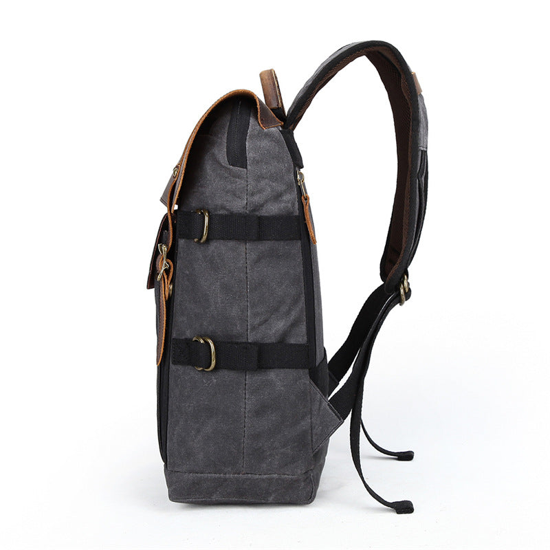 Waxed Canvas Leather Backpack with Removable Camera Insert and Dividers