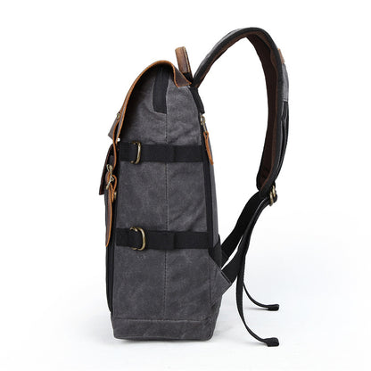 Waxed Canvas Leather Backpack with Removable Camera Insert and Dividers