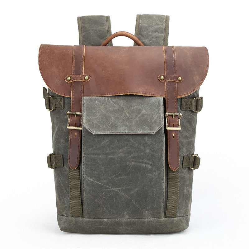 Waxed Canvas Leather Backpack with Removable Camera Insert and Dividers 1