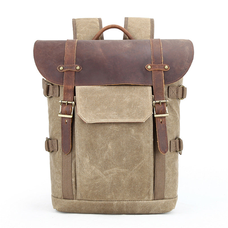 Waxed Canvas Leather Backpack with Removable Camera Insert and Dividers 3