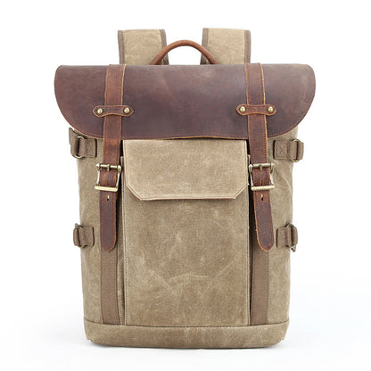 Waxed Canvas Leather Backpack with Removable Camera Insert and Dividers 3