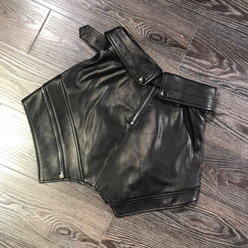 Women Genuine Leather Motorcycle Mini Skirt