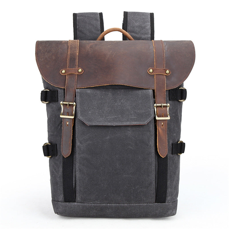 Waxed Canvas Leather Backpack with Removable Camera Insert and Dividers 2