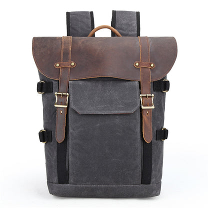 Waxed Canvas Leather Backpack with Removable Camera Insert and Dividers 2