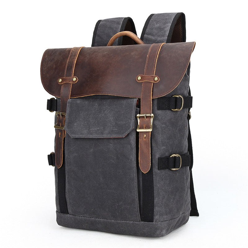 Waxed Canvas Leather Backpack with Removable Camera Insert and Dividers