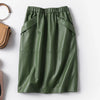 Green lambskin high waist a-line midi leather skirt
