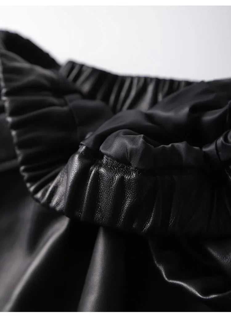 Green lambskin high waist a-line midi leather skirt