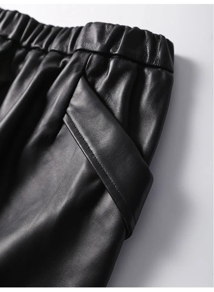 Green lambskin high waist a-line midi leather skirt