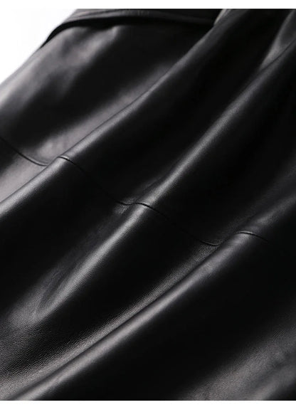 Green lambskin high waist a-line midi leather skirt