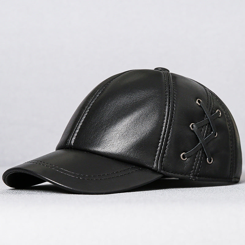 Men’s Genuine Leather Baseball Cap with Side Detail