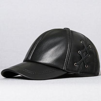 Men’s Genuine Leather Baseball Cap with Side Detail