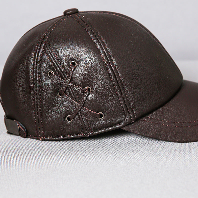 Men’s Genuine Leather Baseball Cap with Side Detail