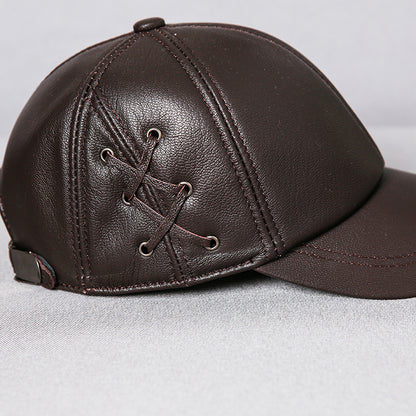 Men’s Genuine Leather Baseball Cap with Side Detail