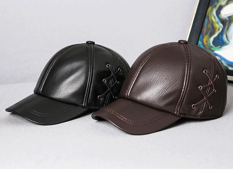Men’s Genuine Leather Baseball Cap with Side Detail