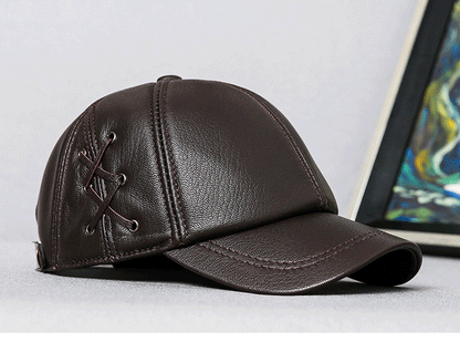Men’s Genuine Leather Baseball Cap with Side Detail