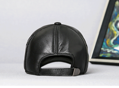 Men’s Genuine Leather Baseball Cap with Side Detail