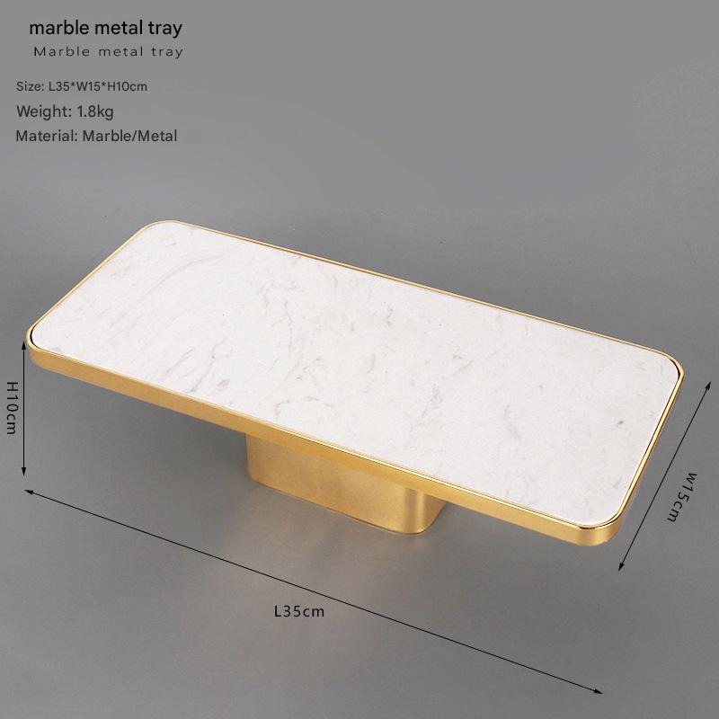 Rectangular Marble Metal Fruit Plate with Gold Base