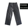 Irregular Cut Leather Wide Leg Pants for Women Cropped Straight Fit