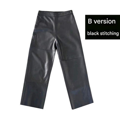Irregular Cut Leather Wide Leg Pants for Women Cropped Straight Fit