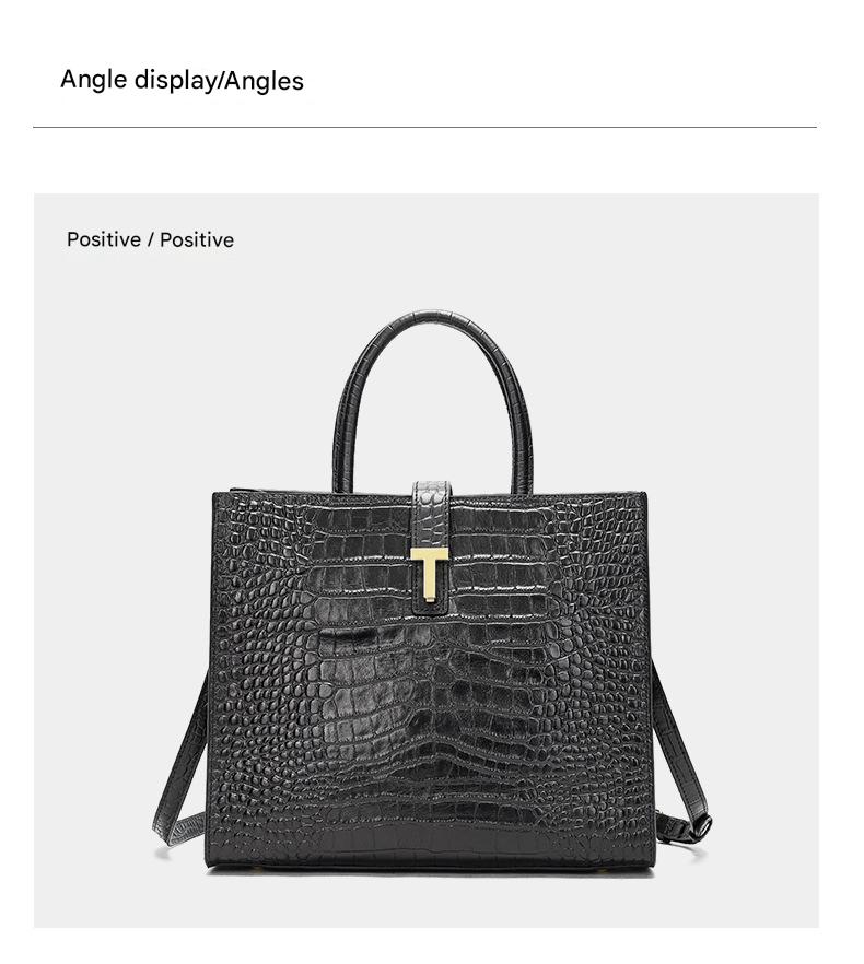 Black Crocodile Print Leather Shoulder Bag Crossbody