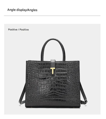 Black Crocodile Print Leather Shoulder Bag Crossbody