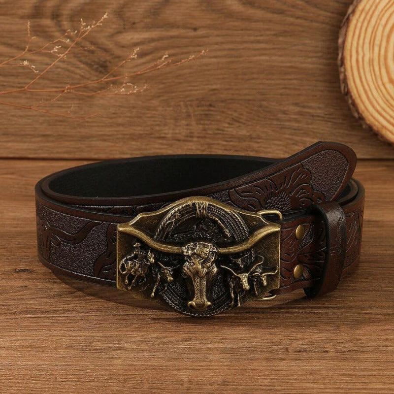 Men’s Western Longhorn Cowboy Leather Belt
