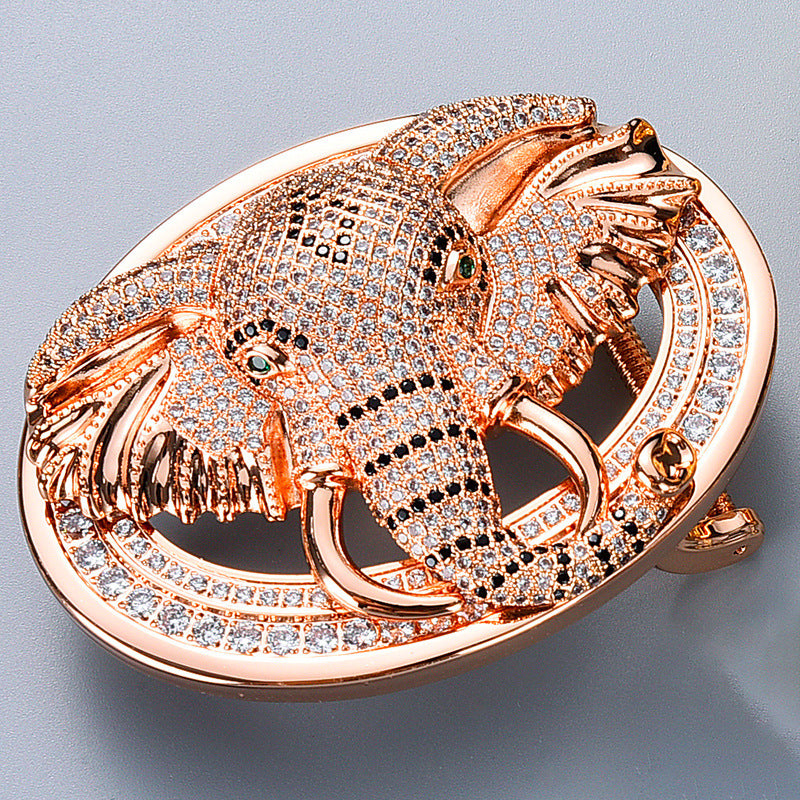 Animal Head Belt Buckle with Rhinestones and Stainless Steel Frame