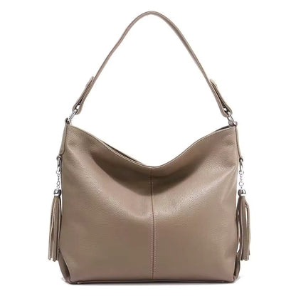 leather shoulder bag women with tassel